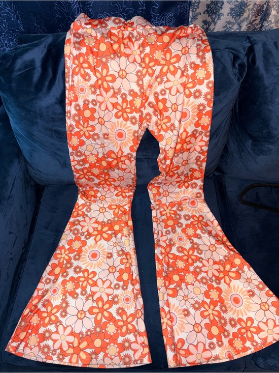 Temu Pants - Women’s Orange Floral Bell-Bottom Pants 70s Costume